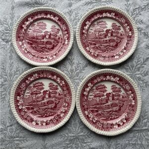 Vintage Spode Pink Tower 6.25 Inch Bread Plates, Set of 4, Old Backstamp